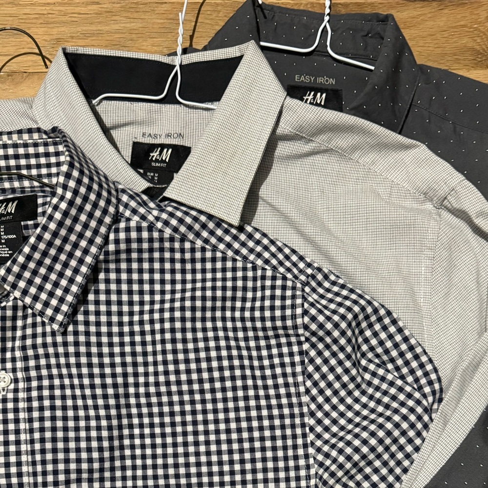 H&M Men's Dress Shirts - Black Checkered, Gray Checkered, Dark Gray Polkadots